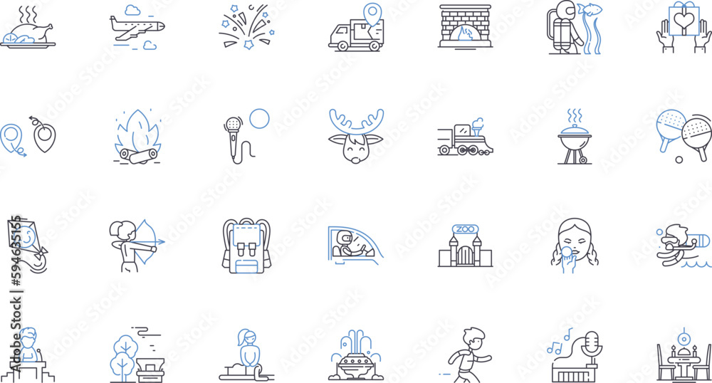 Odyssey line icons collection. Epic, Adventure, Mythology, Journey, Heroic, Quest, Mythic vector and linear illustration. Courage,Trials,Fate outline signs set