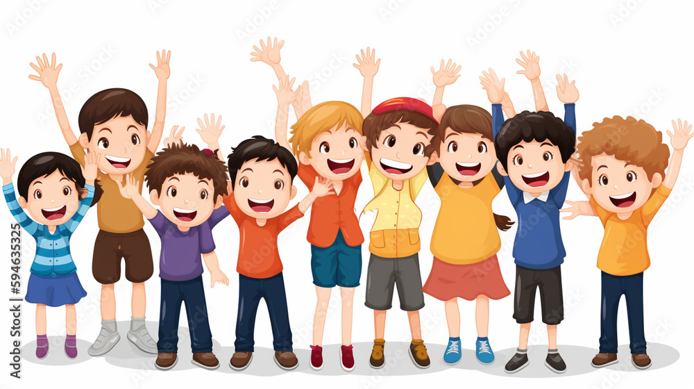 Obraz premium Children with their hands up white background