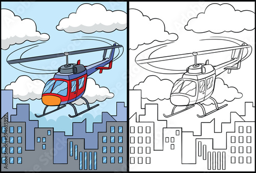 Helicopter Coloring Page Colored Illustration