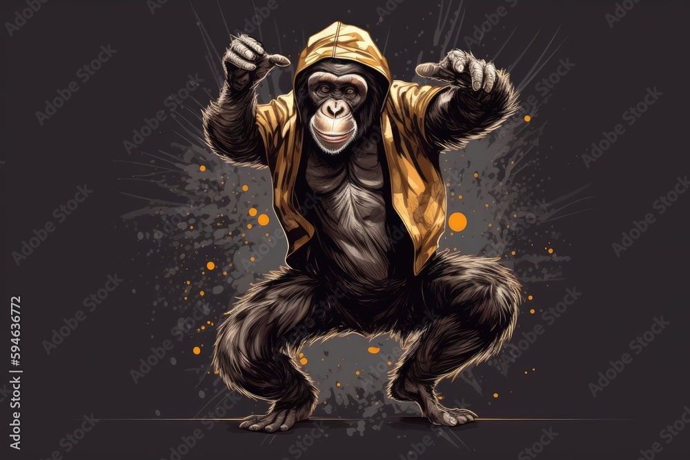Chimpanzee Design Funky Dancer Background Generative AI Chimpanzee Design Funky Dancer Background Generative AI