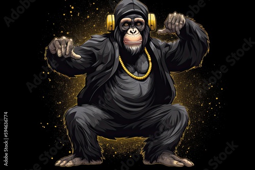Chimpanzee Illustration Hip Hop Dancer Background Generative AI
