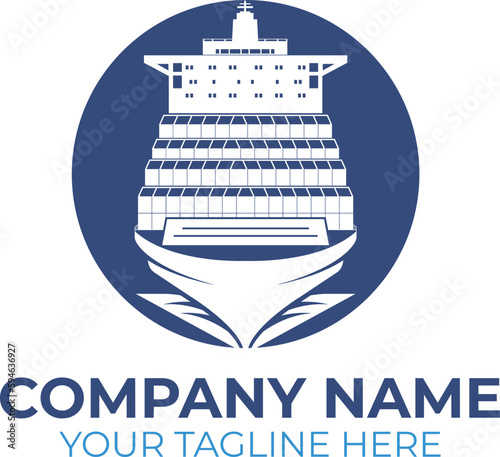 Illustration ship cargo logistics and express delivery company logo design template