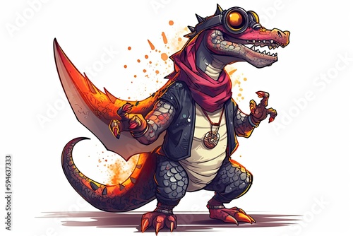 Dragon Illustration Hip Hop Street Dancing Having Fun Generative AI