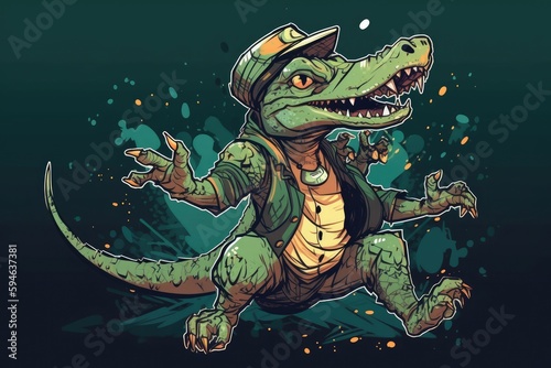 Dragon Illustration Rapper Dancer Having Fun Generative AI