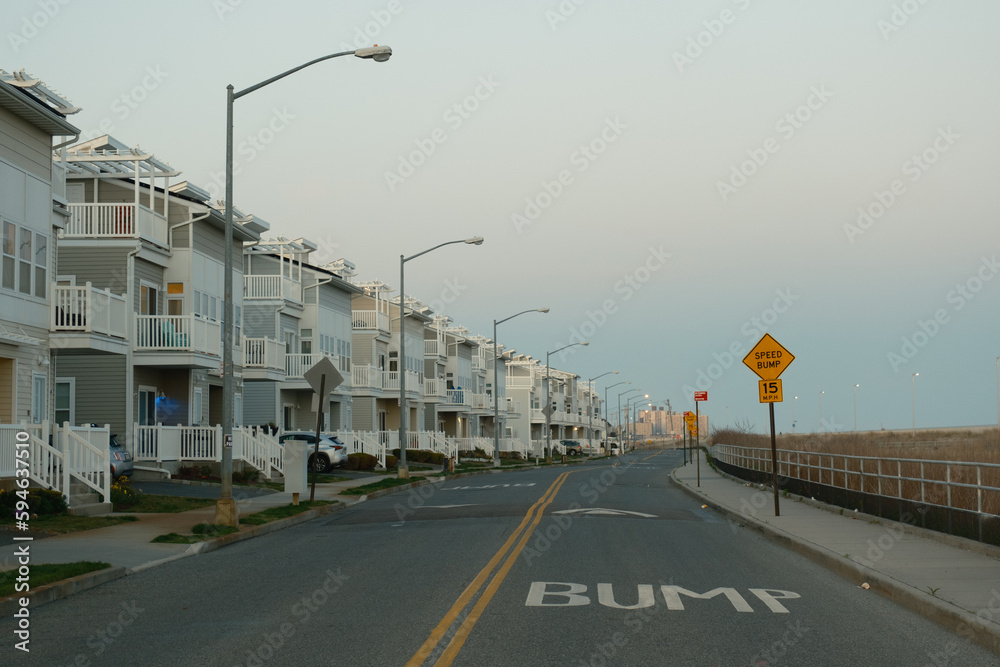 Fototapeta premium Beachfront houses in the Rockaways, Queens, New York