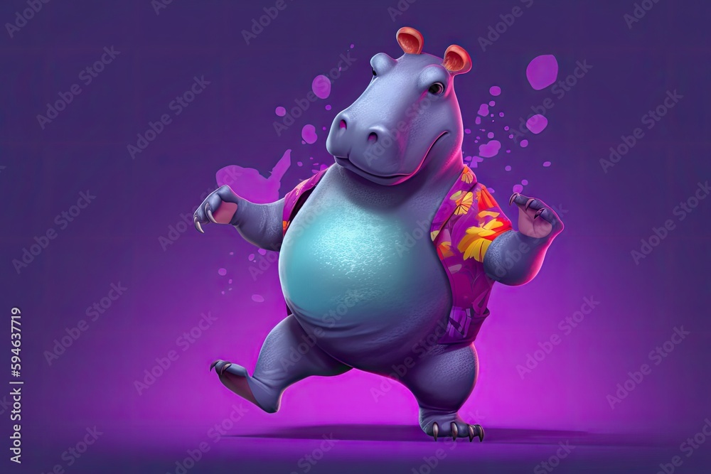 Hippo Illustration Cool Dancer Having Fun Generative AI Hippo Illustration Cool Dancer Having Fun Generative AI
