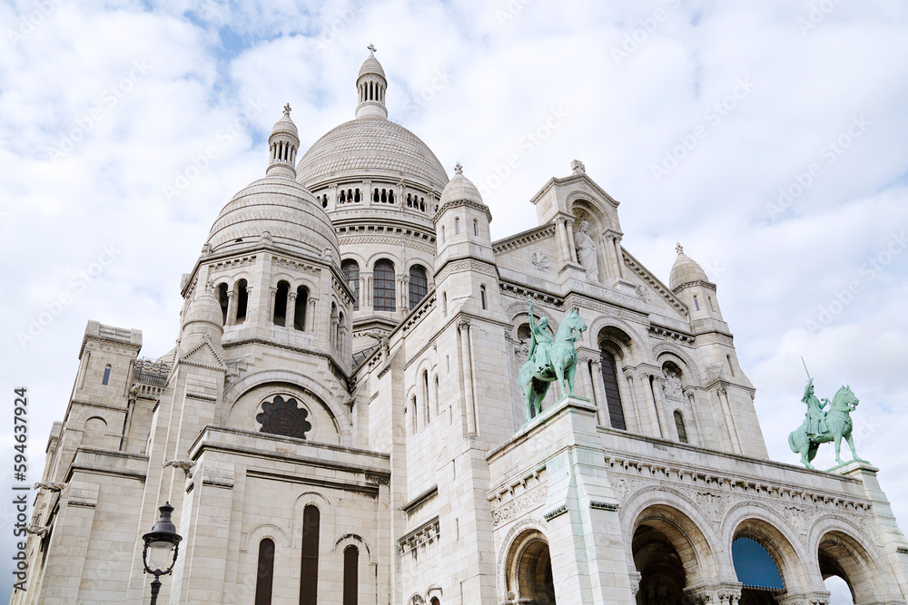 Sacre Coeur Cathedral on Montmartre Hill in Paris, France.