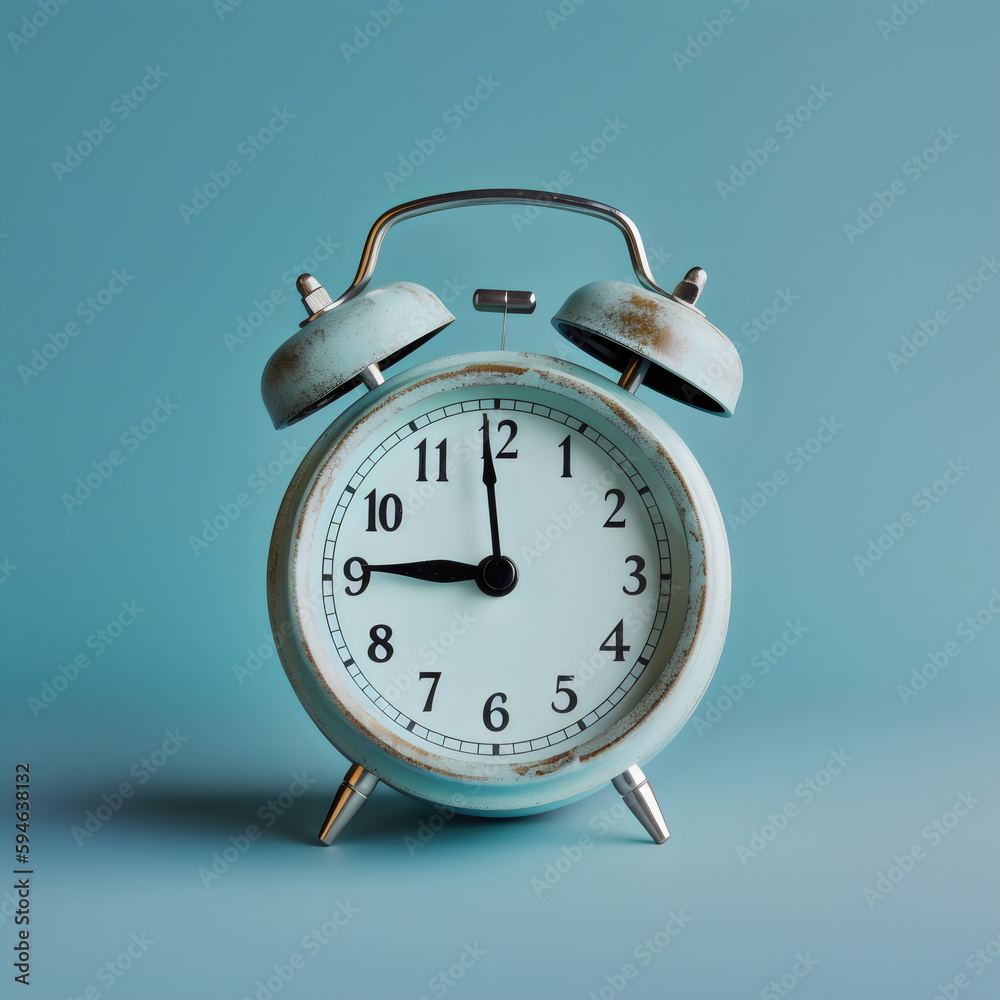 old alarm clock isolated on light blue studio background, made with generative ai old alarm clock isolated on light blue studio background, made with generative ai