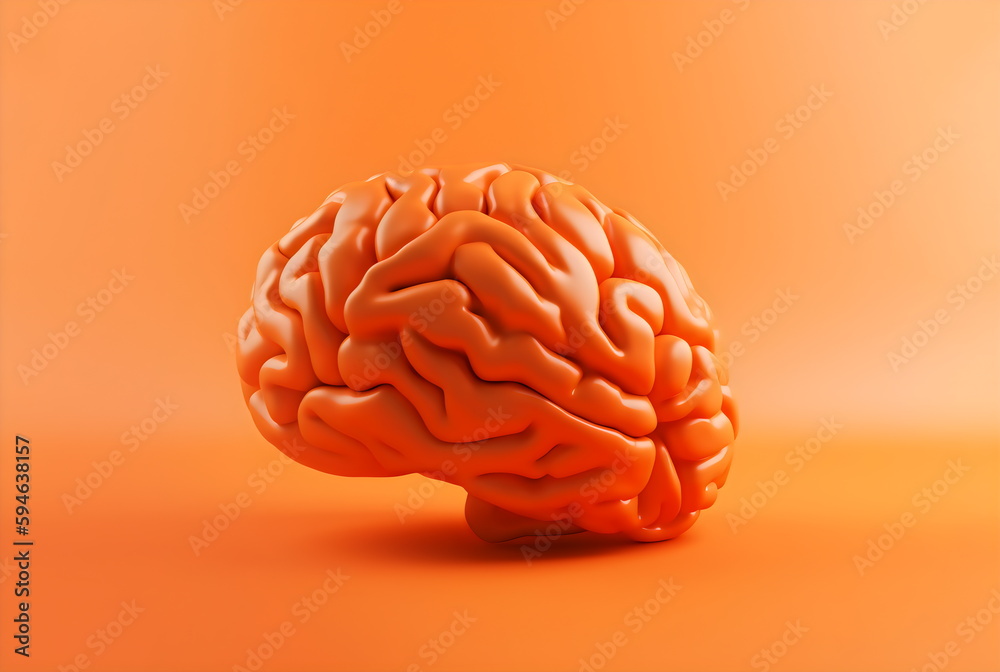 3D brain model isolated on orange studio background, made with generative ai 3D brain model isolated on orange studio background, made with generative ai