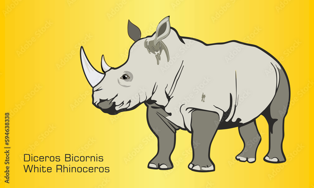 Fototapeta premium The White Rhinoceros - Illustration, Grazing in the grass