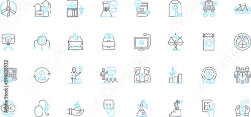 Planetary economy linear icons set. Sustainability, Resources, Distribution, Interdependence, Globalization, Trade, Consumption line vector and concept signs. Production,Population,Environment outline