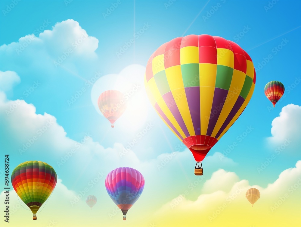 Vibrant Hot Air Balloons Soaring Through a Blue Sky | Generative AI Vibrant Hot Air Balloons Soaring Through a Blue Sky | Generative AI