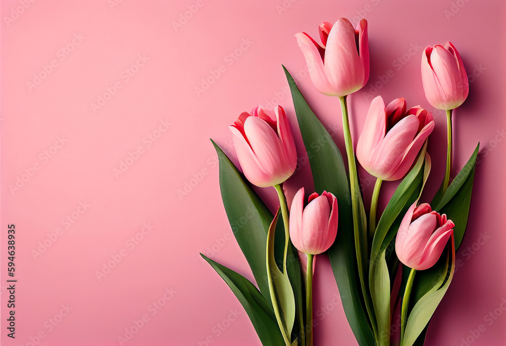 Obraz premium blooming spring tulip flowers on pink background