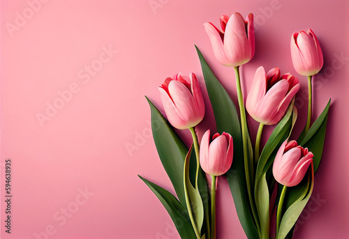 blooming spring tulip flowers on pink background