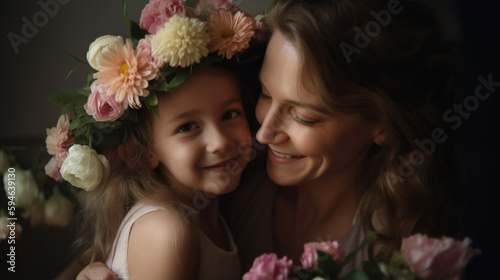Mother with flowers from daughter
