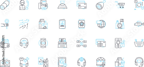 Retail linear icons set. Shopping, Products, Discounts, Sale, Convenience, Merchandise, Customer service line vector and concept signs. Salespeople,Retail therapy,Trendy outline illustrations