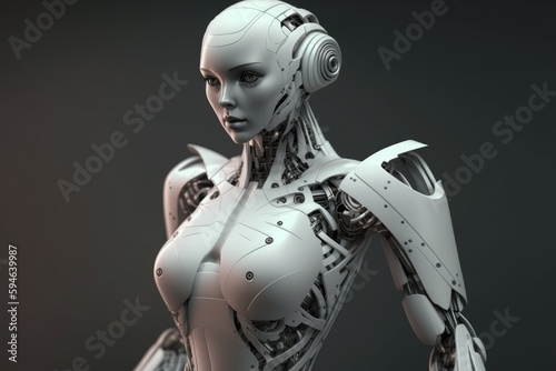 Half robot half human, human robot head with half human head, generative AI.