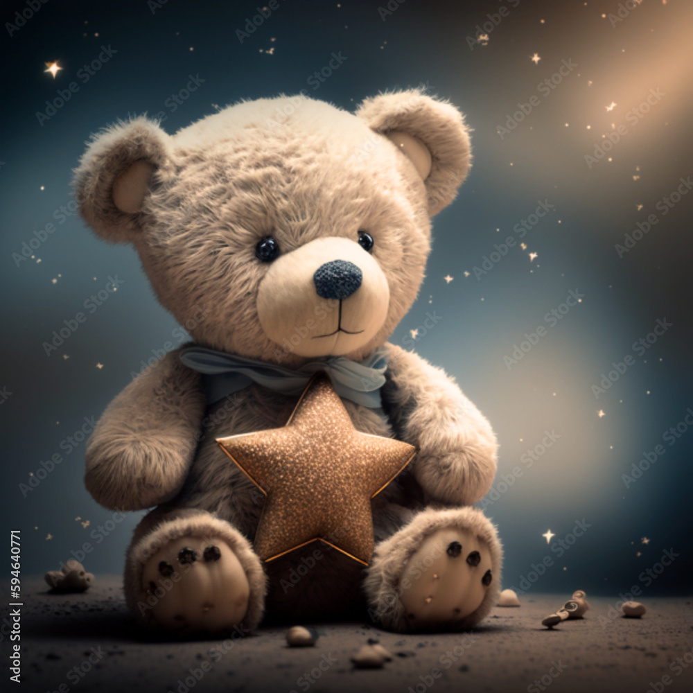 Cute teddy bear with a golden star created with Generative AI technology Cute teddy bear with a golden star created with Generative AI technology