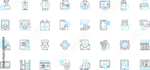 Vendor management linear icons set. Procurement, Outsourcing, Sourcing, Compliance, Partnerships, Contracts, Vendors line vector and concept signs. Negotiation,Collaboration,Selection outline