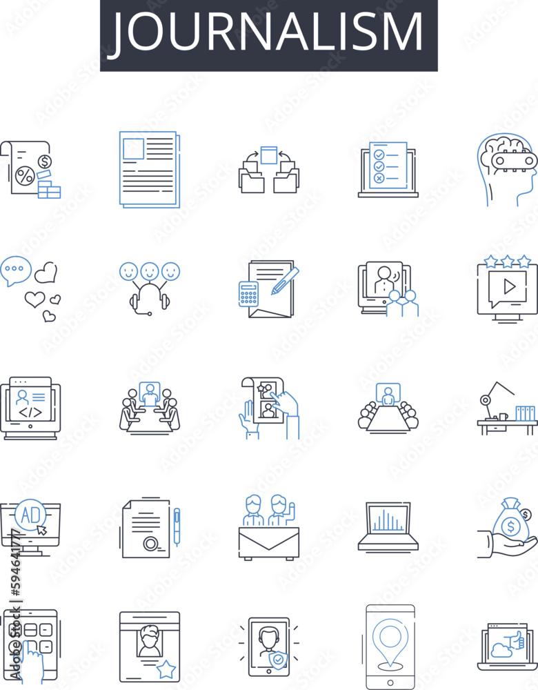 journalism line icons collection. News writing, Press coverage, Reportage style, Media reporting, News reporting, Prose writing, Feature writing vector and linear illustration. Reporting format,News