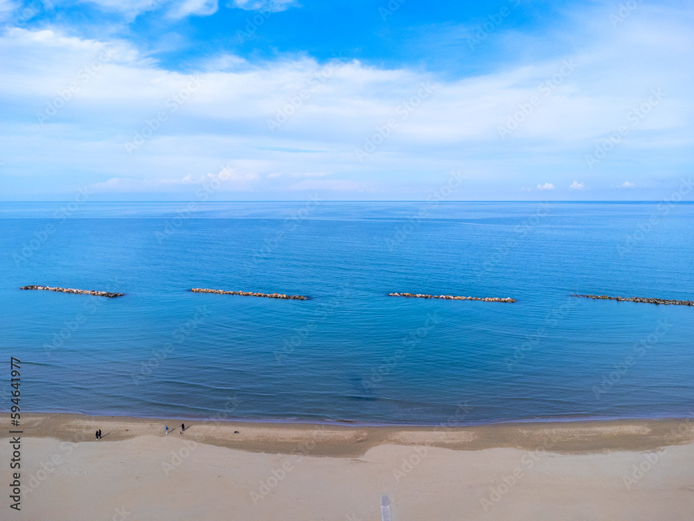 Aerial view landscape Italy Pescara, coast , beach, sea. No people, empty.