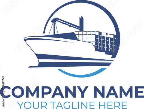 Illustration ship cargo logistics and express delivery company logo design template
