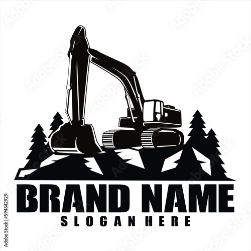 Excavator logo template vector. Vector logo heavy equipment for construction company. Creative excavator illustration for logo template.