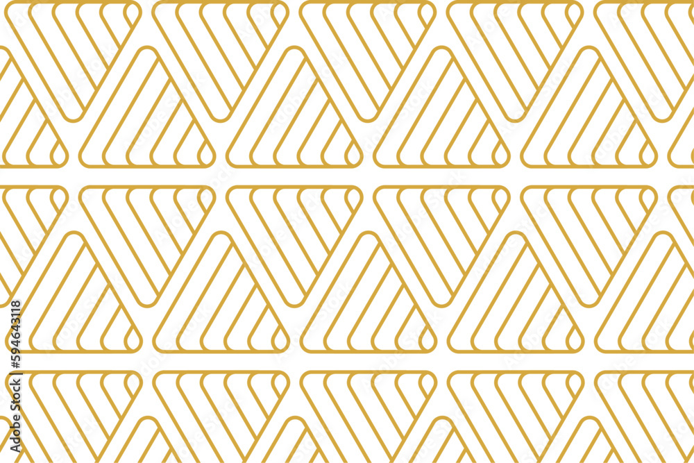 Seamless pattern with geometric lines, golden triangles with lines. Abstract transparent geometric vector background
