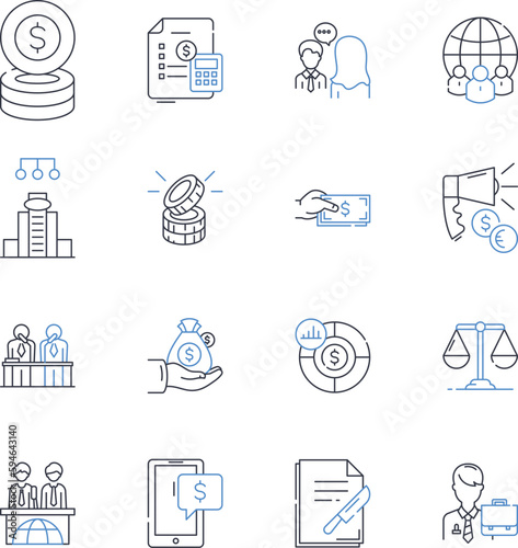 Financial hub line icons collection. Investment, Banking, Stock, Securities, Funds, Trading, Wallstreet vector and linear illustration. Capital,Equity,Market outline signs set