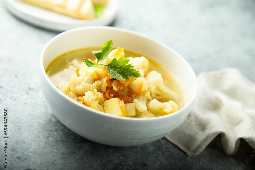 Homemade vegetable soup with cauliflower Homemade vegetable soup with cauliflower