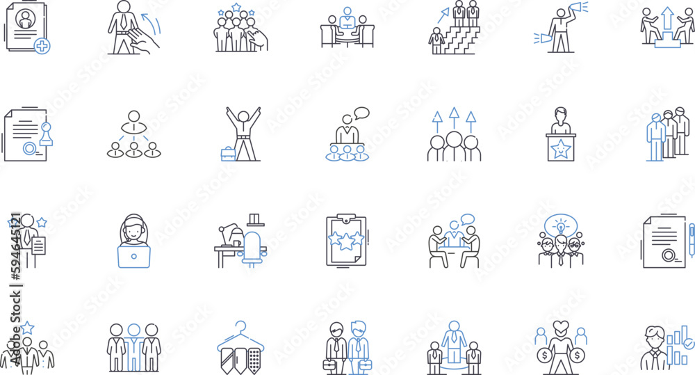 Co-workers line icons collection. Collaboration, Teamwork, Communication, Synergy, Support, Cohesion, Trust vector and linear illustration. Respect,Camaraderie,Unity outline signs set