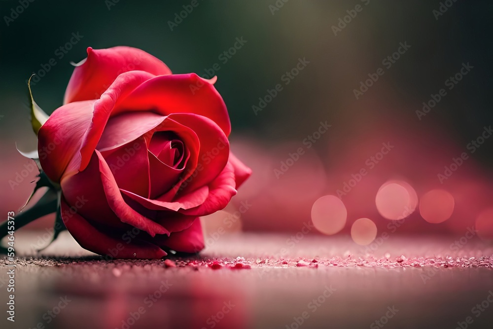 A red rose on the ground symbolizes love - obrazy, fototapety, plakaty 