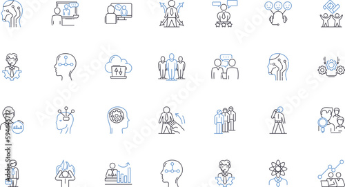 Middleman line icons collection. Broker, Agent, Intermediary, Facilitator, Mediator, Negotiator, Conduit vector and linear illustration. Link,Liaison,Go-between outline signs set photo