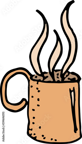 Mug with hot drink. Outline doodle illustration photo