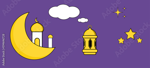 Ramadan Mubarak! Ramadan Kareem! Islamic holiday vector illustrations, mosque, objects