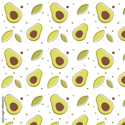 Seamless pattern with avocado and leaves. Green summer pattern. Avocado vector illustration 