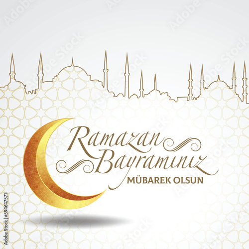 Ramazan Bayramınız mübarek olsun Turkish holiday greeting card. Translation: Happy Eid Al-Ramadan.