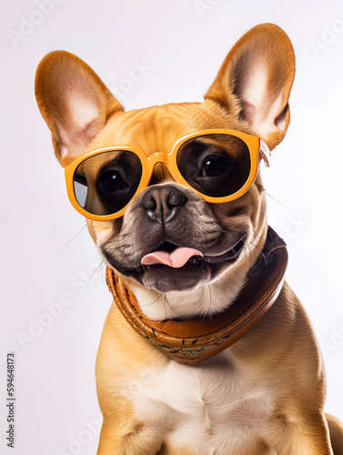 Studio Portrait of a Happy smiling Boston Terrier breed dog wearing glasses