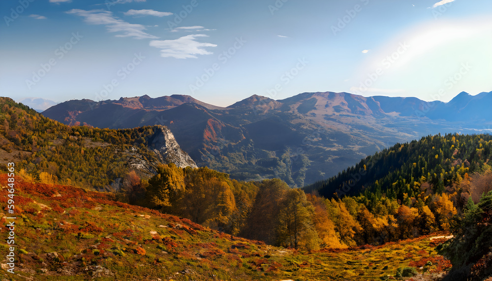 autumn in the mountains،Panorama mountain autumn landscape , Ai generated 