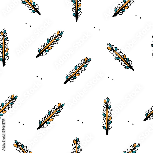 Seamless pattern with branches. Doodle leaves background . Isolated on white background. Hand drawn decorative twigs.