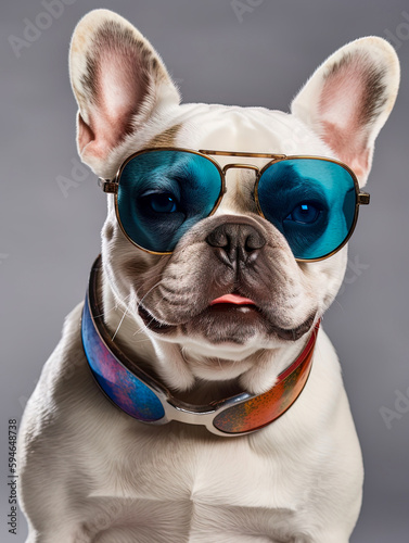 Studio Portrait of a Happy smiling Boston Terrier breed dog wearing glasses © Falk