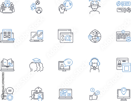 Remote learning line icons collection. Virtual, Online, E-learning, Distance, Classroom, Technology, Collaboration vector and linear illustration. Engagement,Adaptive,Interactive outline signs set