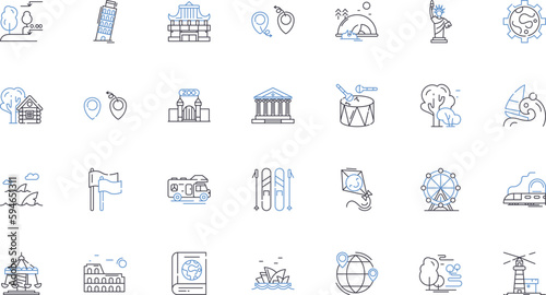 Sports tourism line icons collection. Adventure, Competition, Excitement, Endurance, Fitness, Golf, Hiking vector and linear illustration. Inspiration,Marathon,Nature outline signs set
