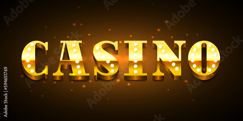 Casino. Golden inscription Casino with light bulbs. Vector clipart.