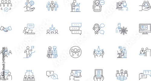 Benefiting people line icons collection. Empowerment, Assistance, Support, Enrichment, Enhancement, Contribution, Advancement vector and linear illustration. Progression,Development,Enablement outline