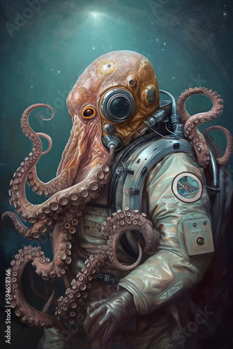 portrait of an octopus astronaut