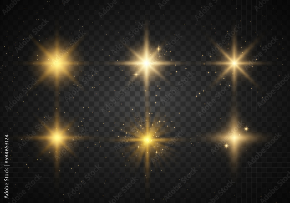 Shining star, particles of the sun and sparks with highlight effect. Golden light flare firecracker effect with stars and glitter. Color bokeh lights glitter and sparkles. Vector illustration. Shining star, particles of the sun and sparks with highlight effect. Golden light flare firecracker effect with stars and glitter. Color bokeh lights glitter and sparkles. Vector illustration.
