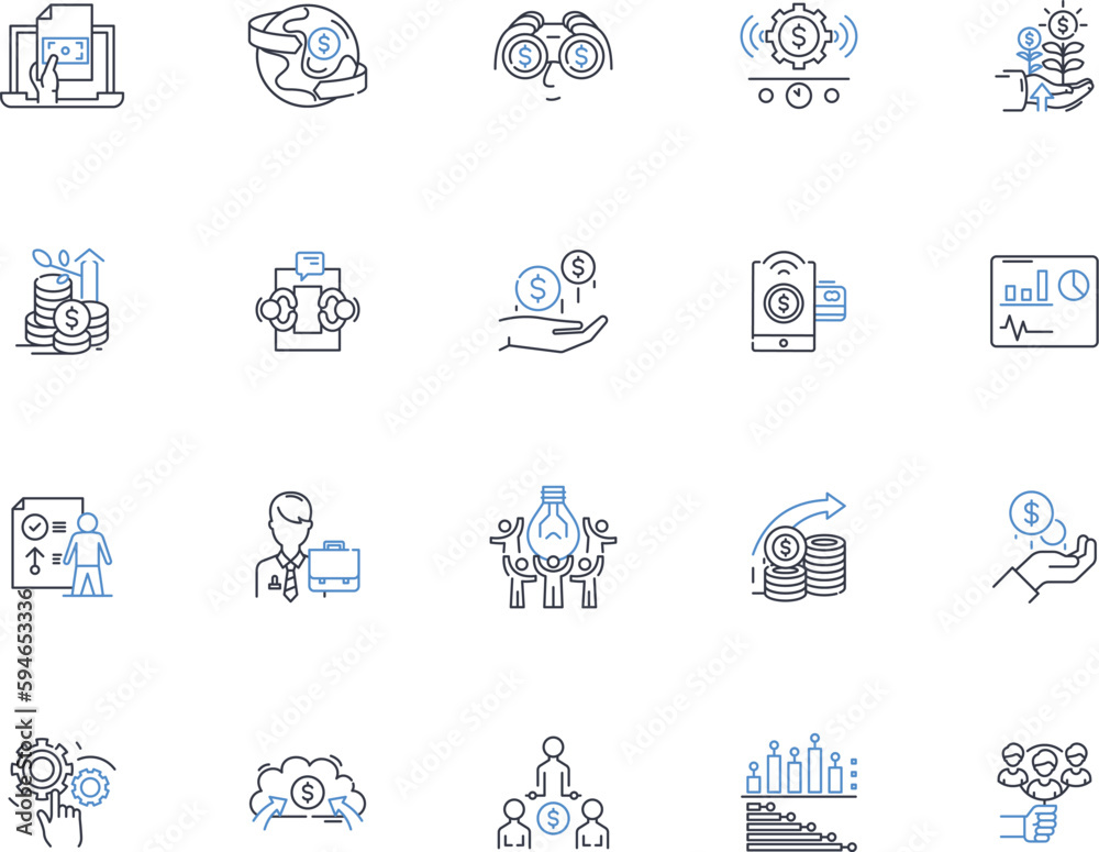 Own a company line icons collection. Entrepreneurship, Leadership, Management, Ownership, Business, Vision, Strategy vector and linear illustration. Innovation,Growth,Legacy outline signs set