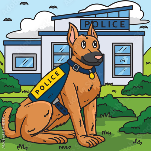 Police Dog Colored Cartoon Illustration