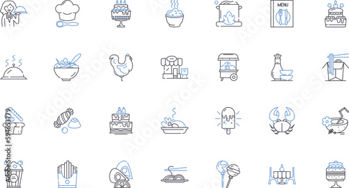 Victuals line icons collection. Cuisine, Food, Meal, Nourishment, Edibles, Snacks, Delicacy vector and linear illustration. Dish,Diet,Gourmet outline signs set